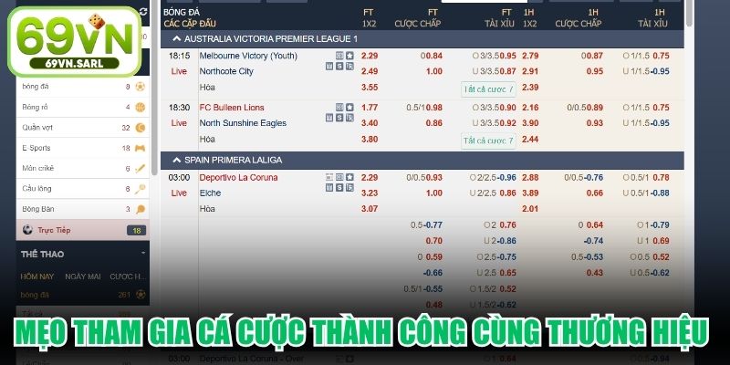 Mẹo tham gia cá cược thành công cùng thương hiệu thể thao 69VN